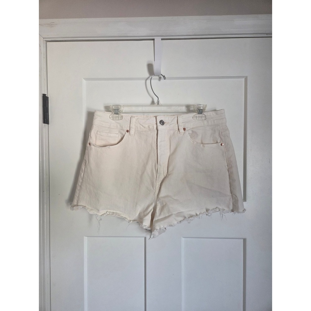 Paige Dani Short Off White High Waisted Raw Hem Denim Shorts Size 31